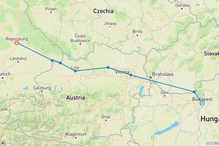 Carte du circuit Délicieux Danube (2027) (De Budapest à Ratisbonne, 2027)