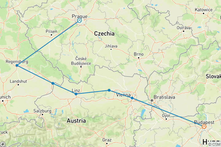 Carte du circuit Délicieux Danube et Prague (2027) (Prague à Budapest, 2027)