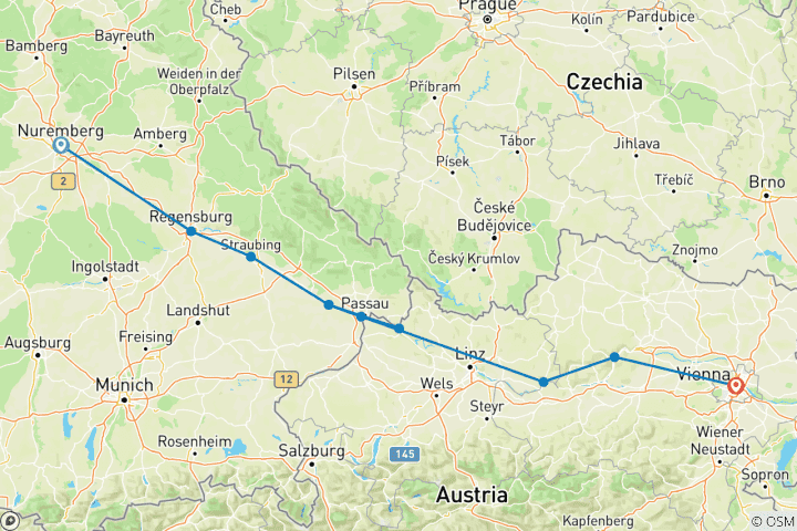 Carte du circuit Vignobles et palais le long du Danube (2027) (De Nuremberg à Vienne, 2027)