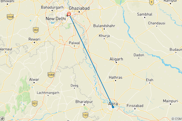 Carte du circuit Visite du Taj Mahal en train Gatimaan Rail tout compris