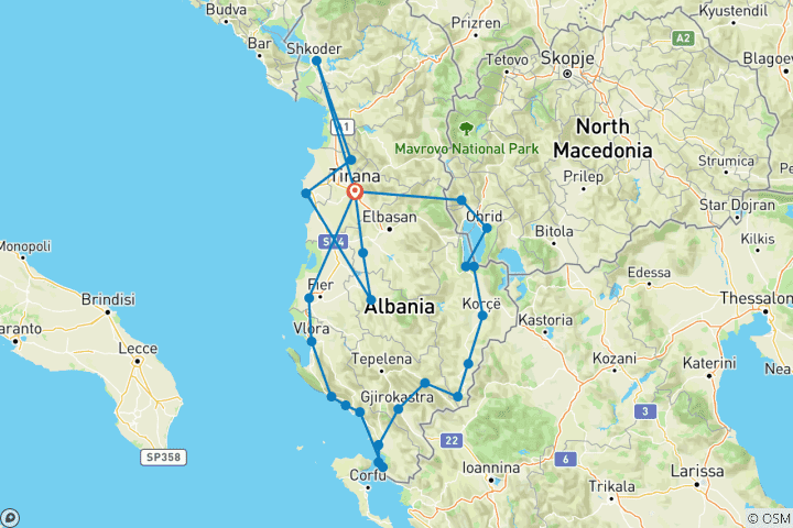 Map of Albania & Macedonia,  An 11 Day Cultural Journey from Ancient Cities to Pristine Shores