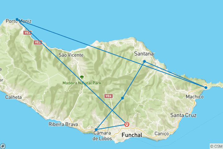 Carte du circuit Madère avec des enfants - 5 jours d'expériences communes