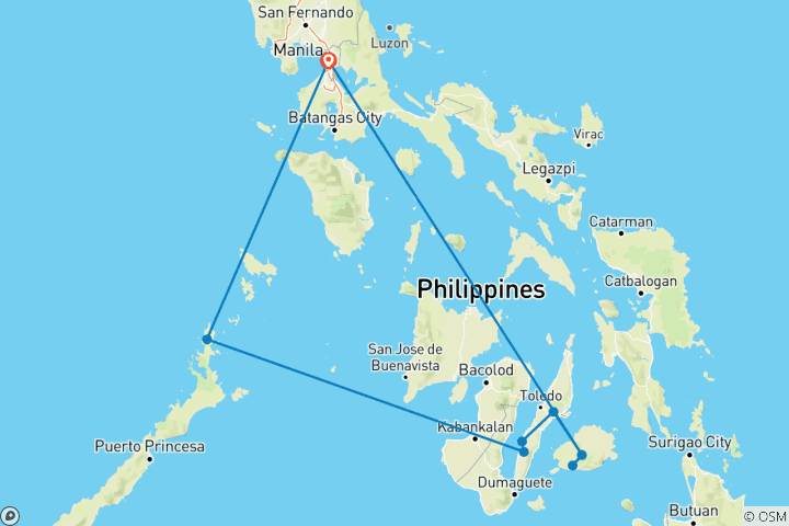 Carte du circuit Perles des Philippines : Manille, Bohol, Cebu et El Nido