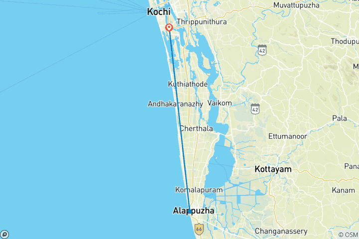 Mapa de Viaje a Kerala con estancia en casa flotante