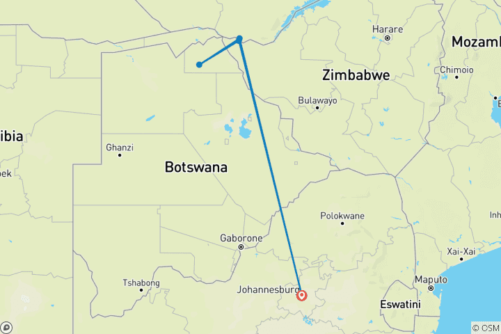 Carte du circuit 5 jours - Johannesburg, chutes Victoria et parc national de Chobe