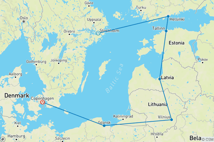 Map of Best of the Baltics Escorted Tour Summer 13 Day