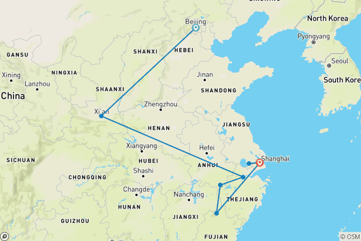 Carte du circuit Confucius buvait-il du thé ? Sur les traces du thé, de Pékin à Shanghai