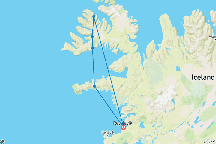 Carte du circuit La magie des fjords de l'Ouest - des merveilles naturelles aux confins du monde