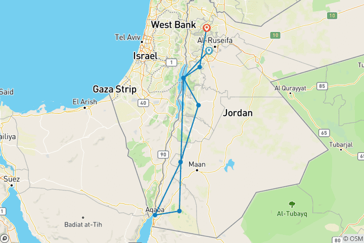 Map of Explore Jordan (from Amman to Jerash)