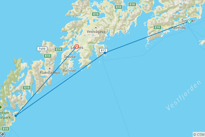Carte du circuit Randonnée dans les îles Lofoten en Norvège