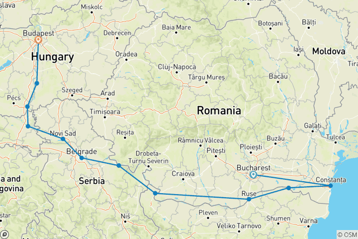 Karte von Entdeckung der unteren Donau 2027|2026 - 16 Tage