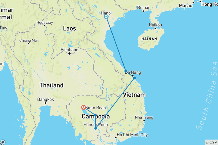 Map of Cycle Hanoi to Angkor Wat