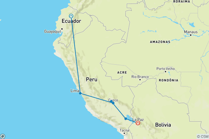 Map of Galapagos & Peru Adventure (from Quito to La Paz)