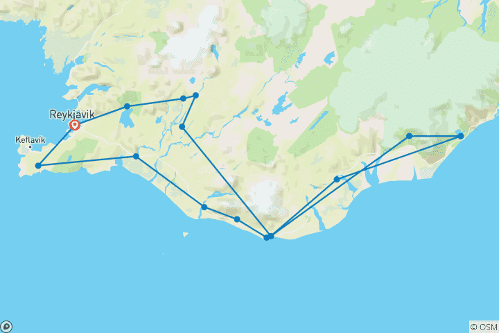 Map of 5-Day South Coast & Glacier Lagoon