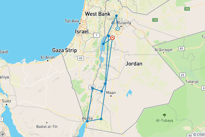 Carte du circuit Cyclisme en Jordanie : Petra, Wadi Rum et la mer Morte (from Amman to Madaba)