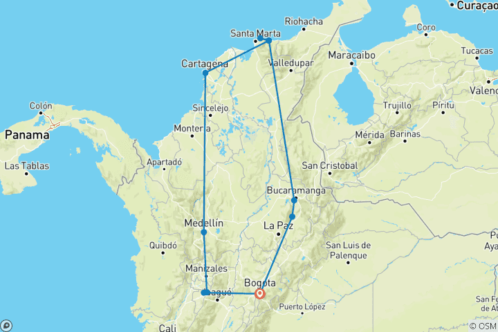 Carte du circuit Le meilleur de la Colombie