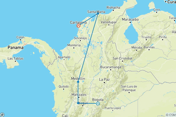 Map of Best of Colombia (from Bogota to Cartagena)
