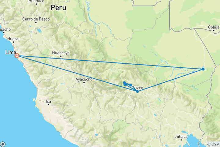 Carte du circuit Piste Inca et aventure en Amazonie