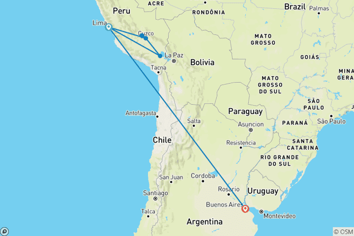 Carte du circuit Explorer le Pérou, l'Argentine et le Brésil (26 destinations)