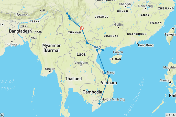 Carte du circuit Exploration du Vietnam et de la Chine