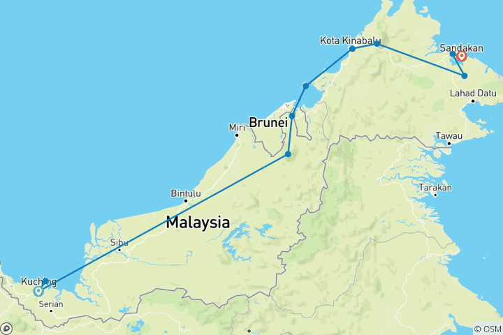 Carte du circuit Le meilleur de Bornéo (22 destinations)