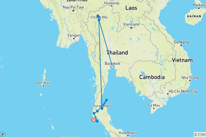 Carte du circuit La vraie Thaïlande (from Bangkok to Phuket)