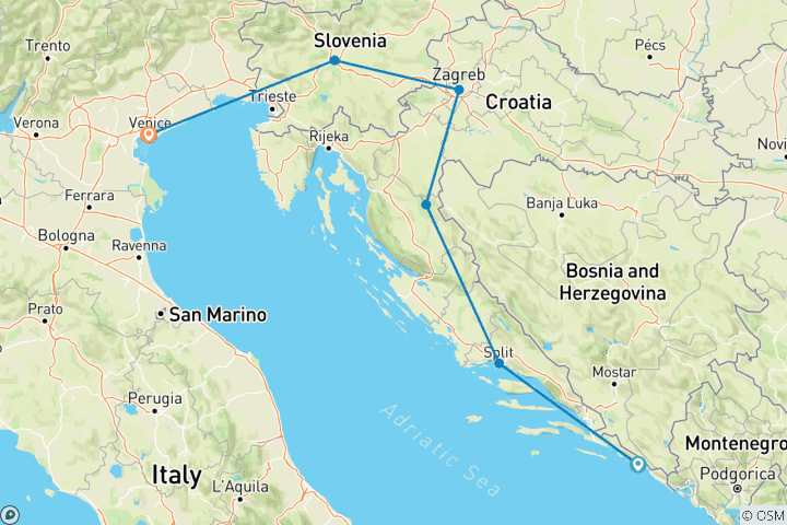 Map of Dubrovnik to Venice