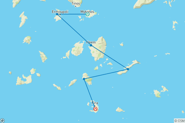 Carte du circuit Voile en Grèce : De Mykonos à Santorin (from Mykonos to Santorin)