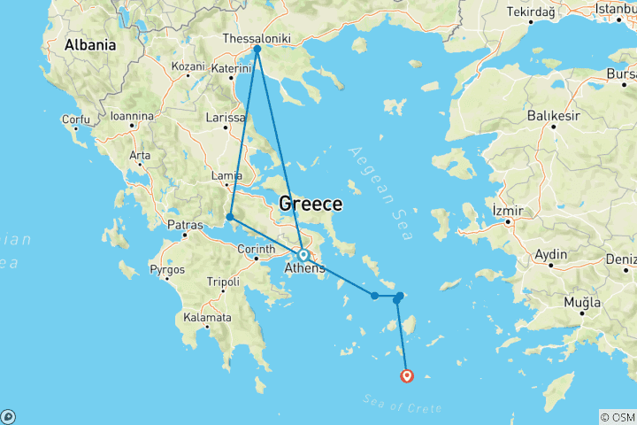 Map of Best of Greece (from Athens to Santorini)