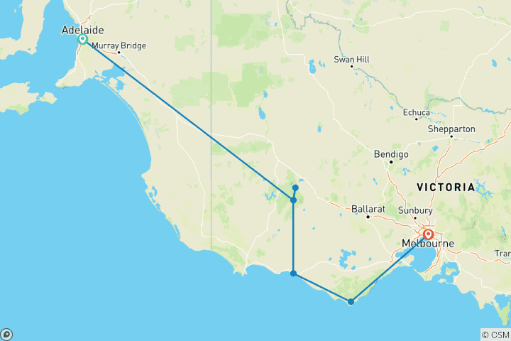 Map of Highlights of Adelaide &  Melbourne - 3 days