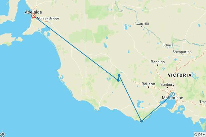 Carte du circuit Les points forts de Melbourne à Adélaïde - 2 jours