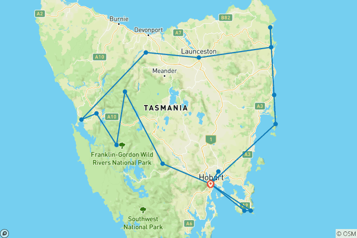 Map of Grand Tasmania Explorer - 7 days