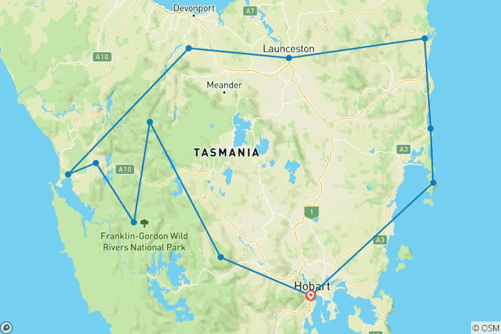 Map of Tasmania Wilderness & Coast Discovery - 5 days
