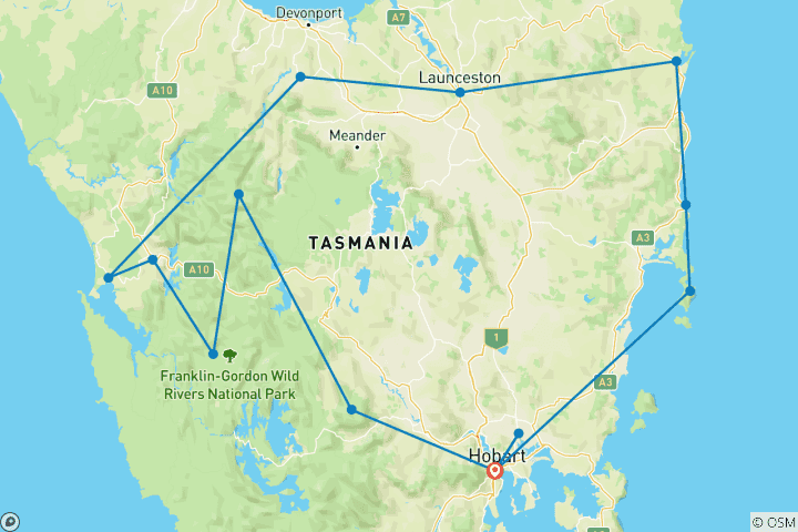Map of Wild Tasmania & Coastal Wonders - 6 days