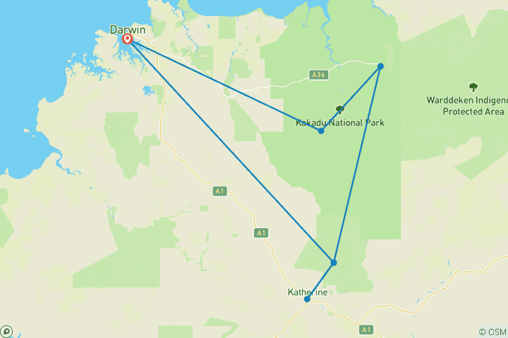 Carte du circuit Découverte de Darwin à Katherine - 4 jours