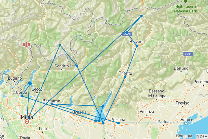 Carte du circuit De Venise à Milan - 13 jours