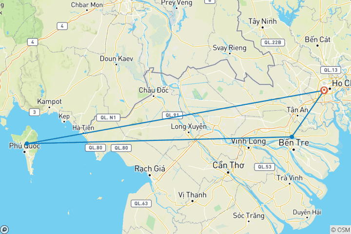Carte du circuit Saigon, Mékong et Phu Quoc (Deluxe) - 8 jours