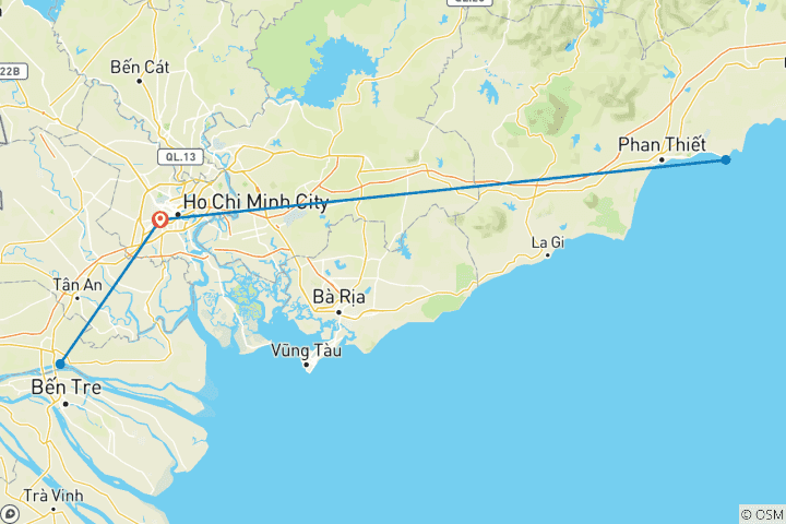 Carte du circuit Saigon et Mui Ne (supérieur) - 8 jours