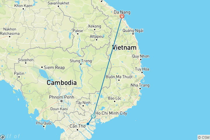 Carte du circuit De Saigon au Delta et à la plage de My Khe (Deluxe) - 8 jours