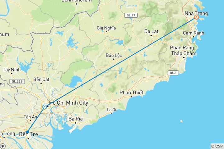 Karte von Saigon, Mekong & Nha Trang – 8 Tage