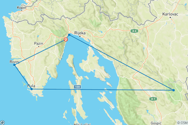 Carte du circuit La côte istrienne de la Croatie