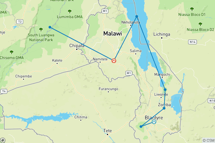 Karte von Malawi & Sambia: Liwonde (15 Tage)