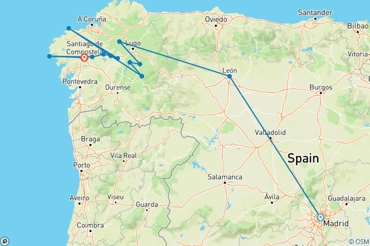 Carte du circuit Marcher sur le Camino de Santiago (New8day)