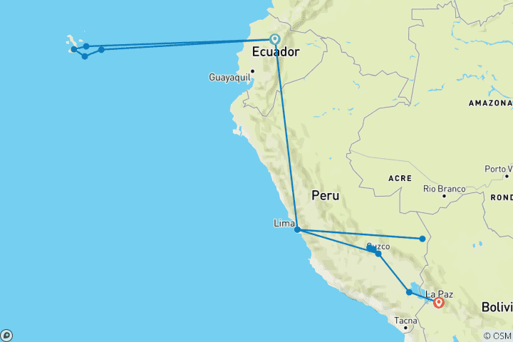Map of Galapagos & Peru Adventure (from Quito to La Paz)