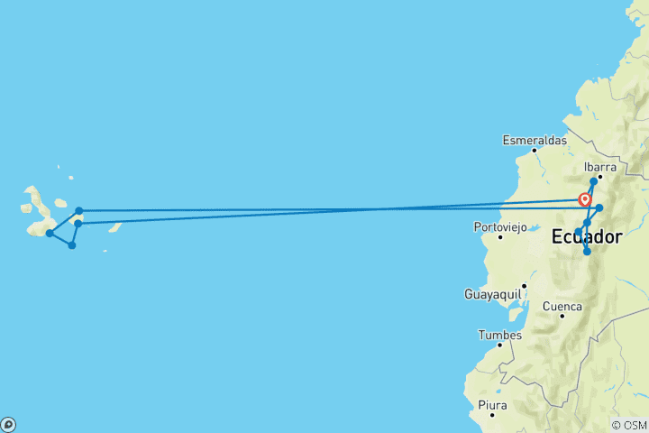 Kaart van Ecuador vasteland en Galapagos cruise