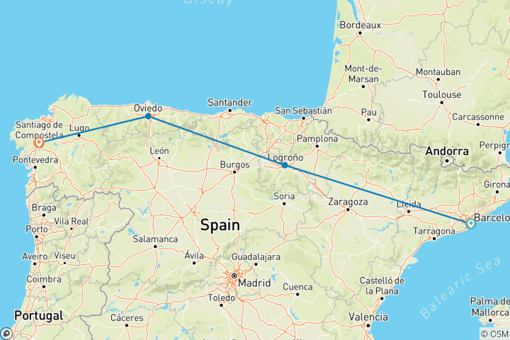 Map of Northern Spain Real Food Adventure (from Barcelona to Santiago de Compostela)