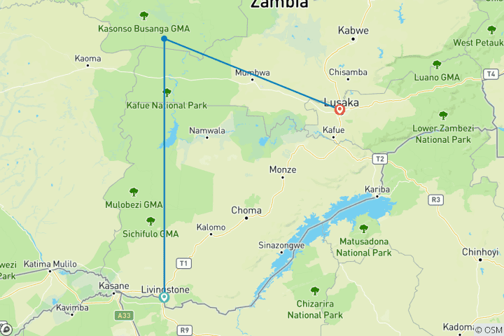 Karte von Kafue National Park von Süden nach Norden