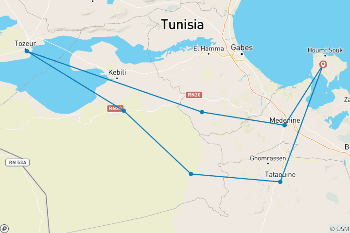 Map of Tunisia 8-Day Singles Adventure: Culture, Desert Vibes & Island Chill