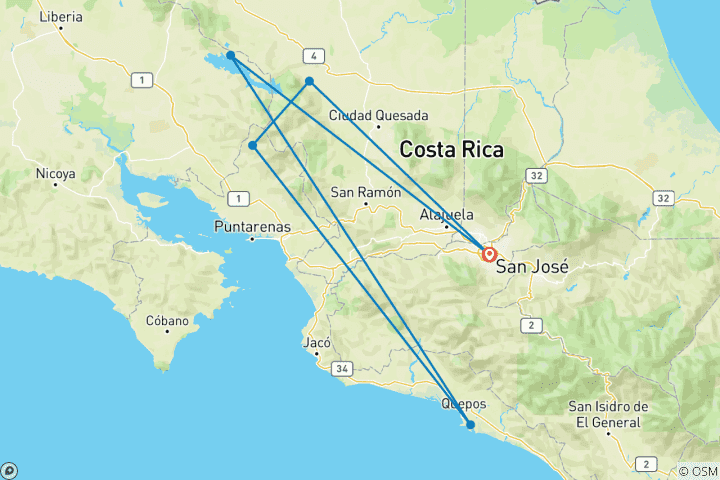 Carte du circuit Le meilleur du Costa Rica