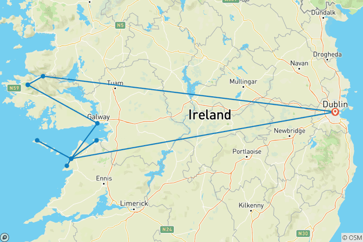 Carte du circuit La beauté sauvage de l'Irlande - Connemara & Burren (8 jours)